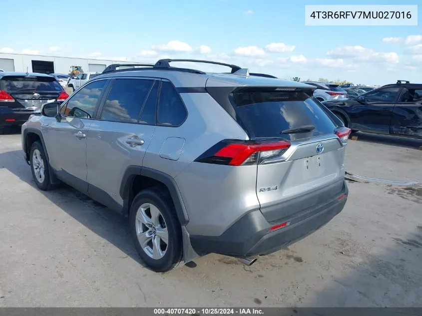 2021 Toyota Rav4 Hybrid Xle VIN: 4T3R6RFV7MU027016 Lot: 40707420