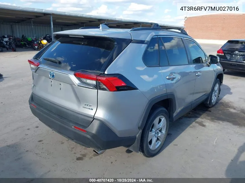 2021 Toyota Rav4 Hybrid Xle VIN: 4T3R6RFV7MU027016 Lot: 40707420