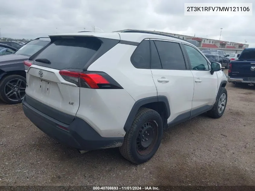 2021 Toyota Rav4 Le VIN: 2T3K1RFV7MW121106 Lot: 40708693