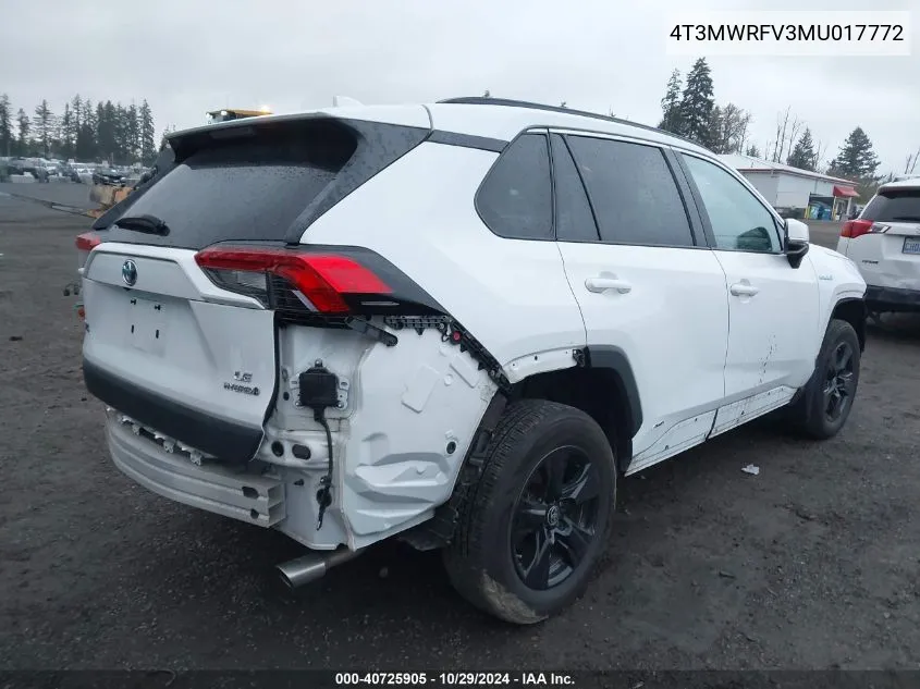 2021 Toyota Rav4 Hybrid Le VIN: 4T3MWRFV3MU017772 Lot: 40725905