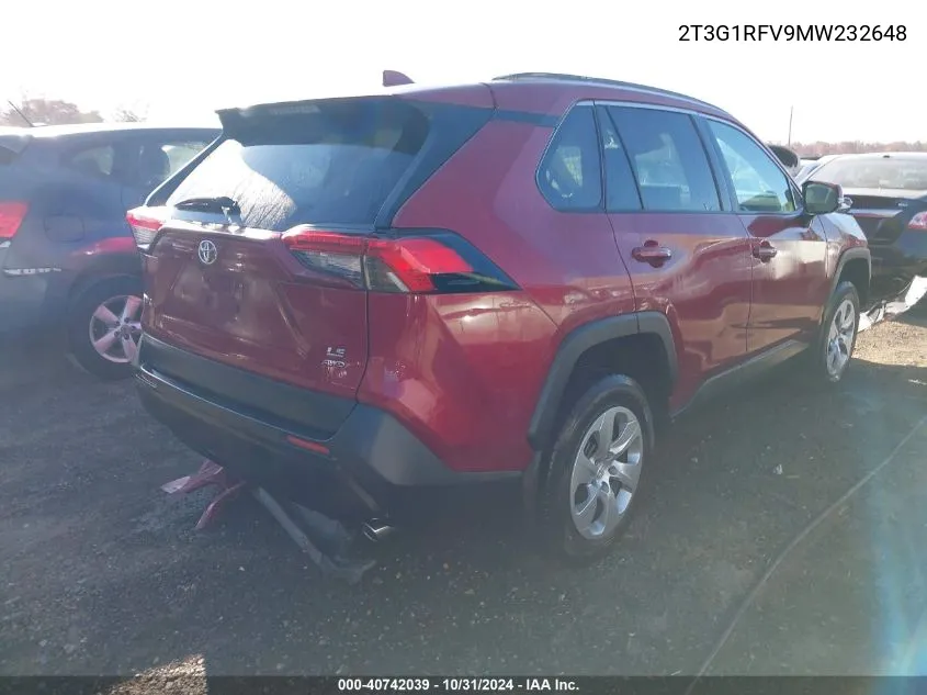 2021 Toyota Rav4 Le VIN: 2T3G1RFV9MW232648 Lot: 40742039