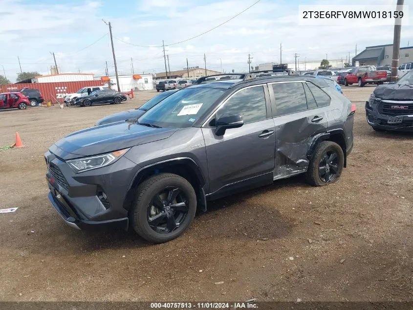 2021 Toyota Rav4 Hybrid Xse VIN: 2T3E6RFV8MW018159 Lot: 40757513