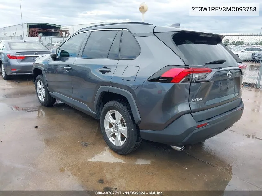 2021 Toyota Rav4 Xle VIN: 2T3W1RFV3MC093758 Lot: 40767717