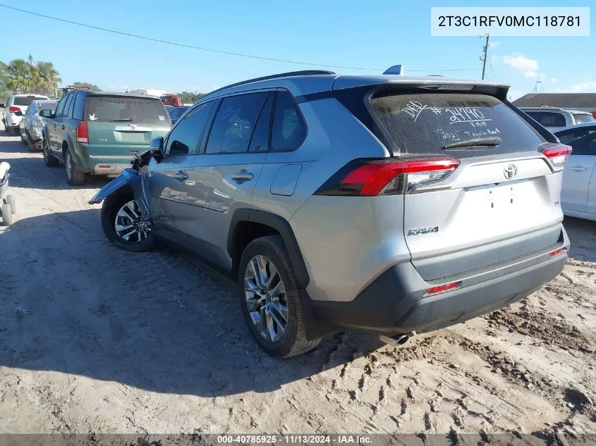 2021 Toyota Rav4 Xle Premium VIN: 2T3C1RFV0MC118781 Lot: 40785925