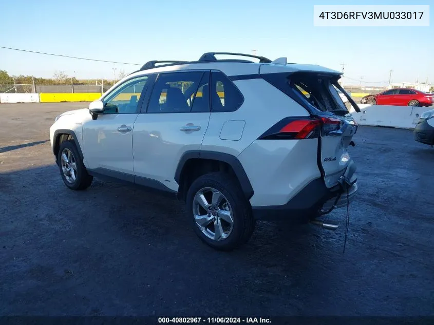 2021 Toyota Rav4 Hybrid Limited VIN: 4T3D6RFV3MU033017 Lot: 40802967