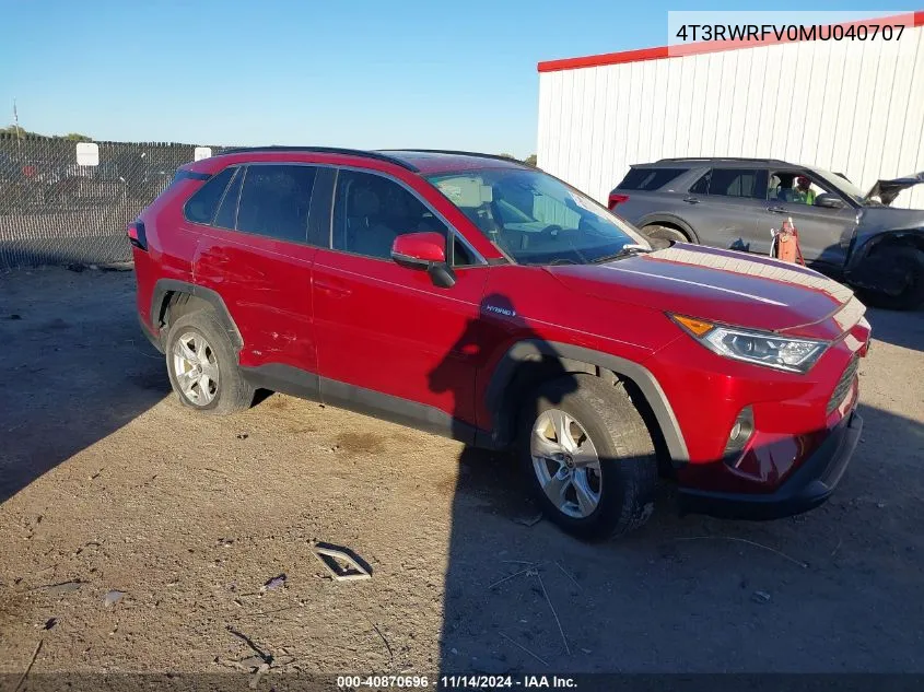 2021 Toyota Rav4 Hybrid Xle VIN: 4T3RWRFV0MU040707 Lot: 40870696