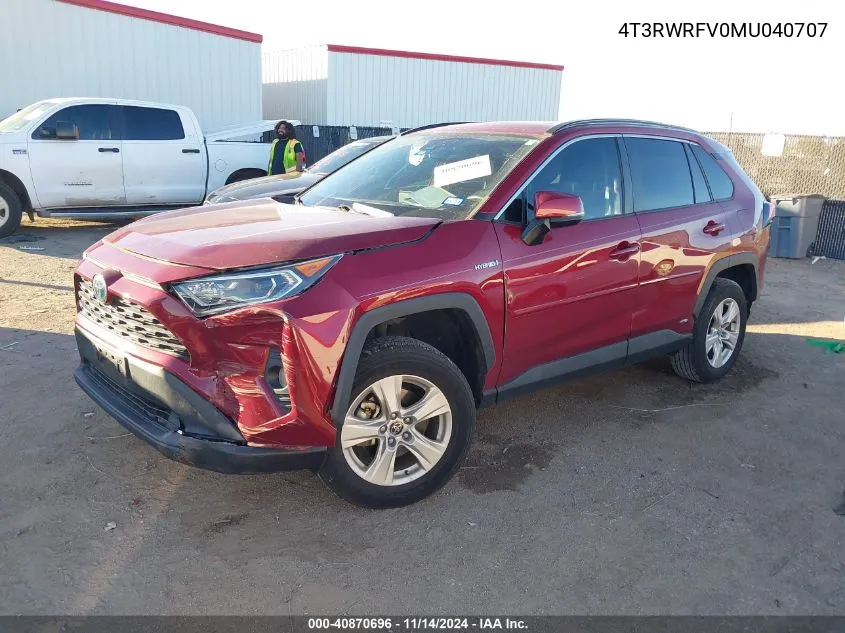 2021 Toyota Rav4 Hybrid Xle VIN: 4T3RWRFV0MU040707 Lot: 40870696