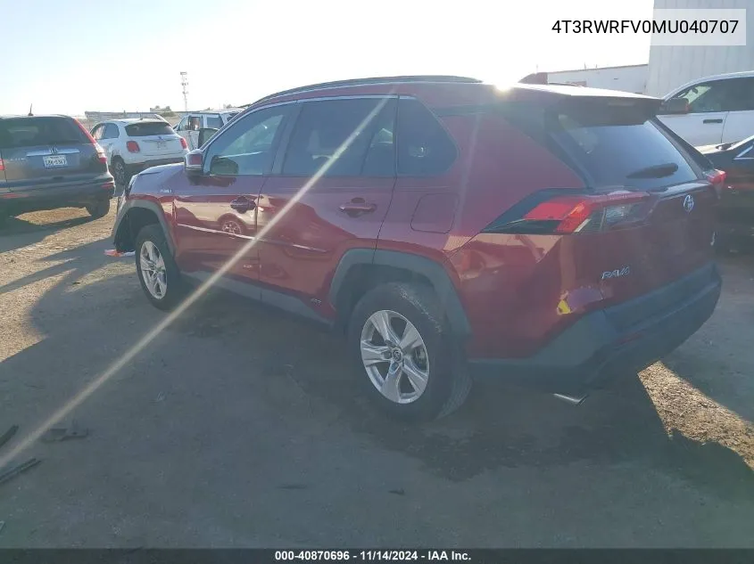 2021 Toyota Rav4 Hybrid Xle VIN: 4T3RWRFV0MU040707 Lot: 40870696