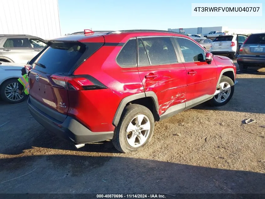 2021 Toyota Rav4 Hybrid Xle VIN: 4T3RWRFV0MU040707 Lot: 40870696