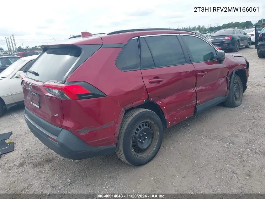 2021 Toyota Rav4 Le VIN: 2T3H1RFV2MW166061 Lot: 40914043