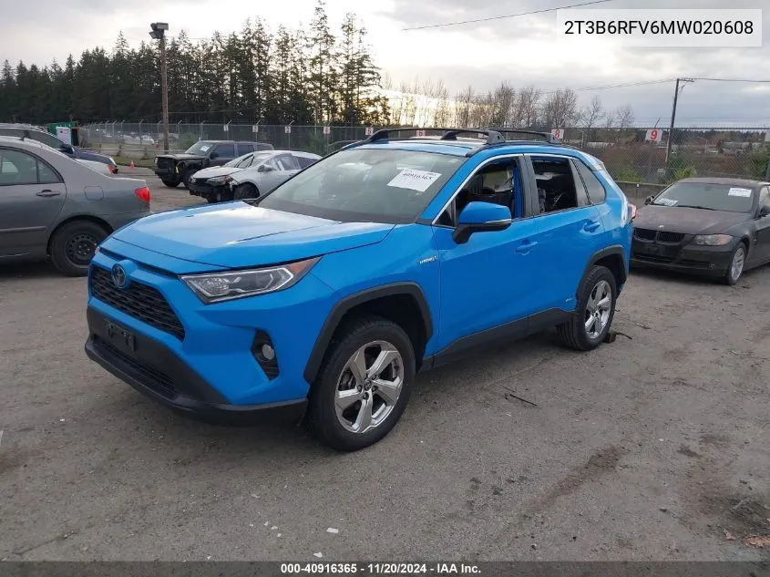 2021 Toyota Rav4 Hybrid Xle Premium VIN: 2T3B6RFV6MW020608 Lot: 40916365