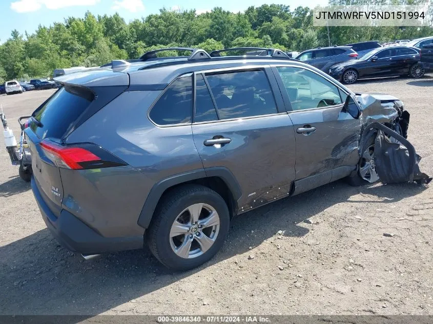 2022 Toyota Rav4 Hybrid Xle VIN: JTMRWRFV5ND151994 Lot: 39846340