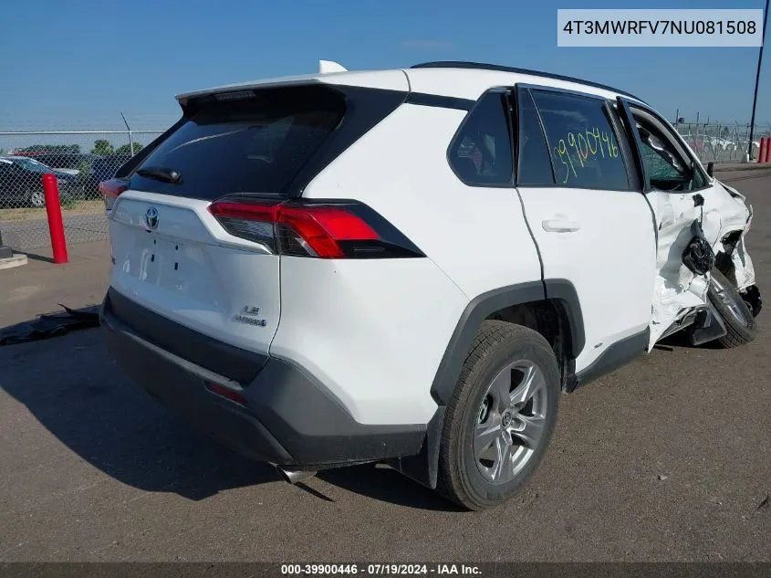 2022 Toyota Rav4 Hybrid Le VIN: 4T3MWRFV7NU081508 Lot: 39900446