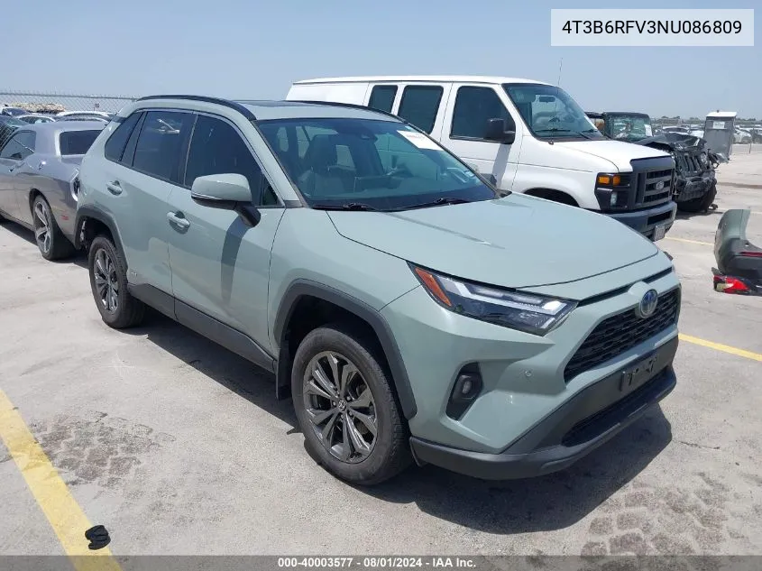 2022 Toyota Rav4 Hybrid Xle Premium VIN: 4T3B6RFV3NU086809 Lot: 40003577