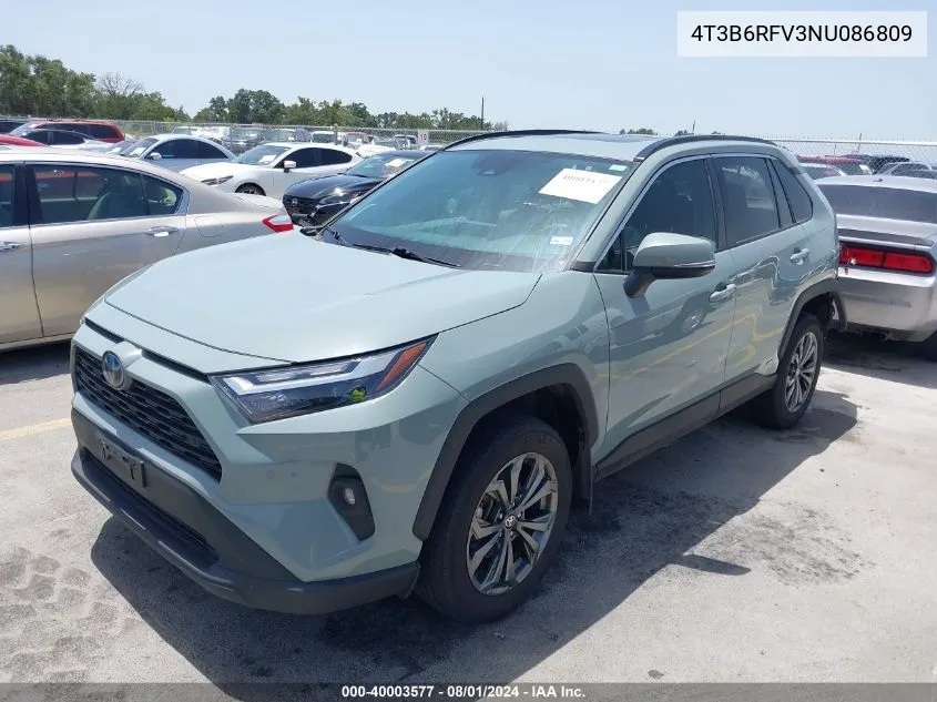 2022 Toyota Rav4 Hybrid Xle Premium VIN: 4T3B6RFV3NU086809 Lot: 40003577