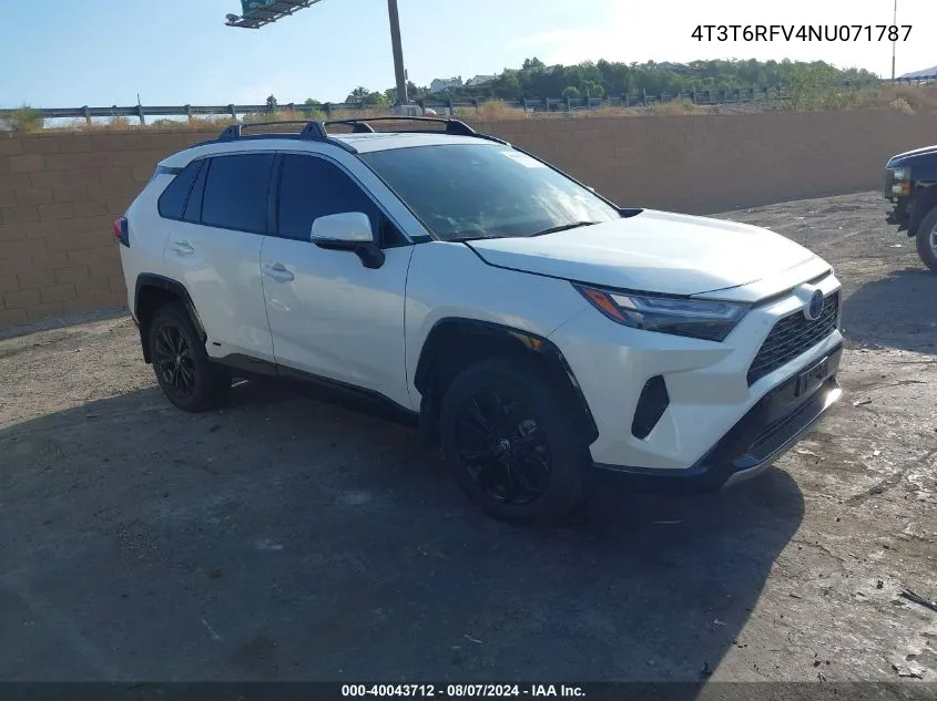 2022 Toyota Rav4 Hybrid Se VIN: 4T3T6RFV4NU071787 Lot: 40043712