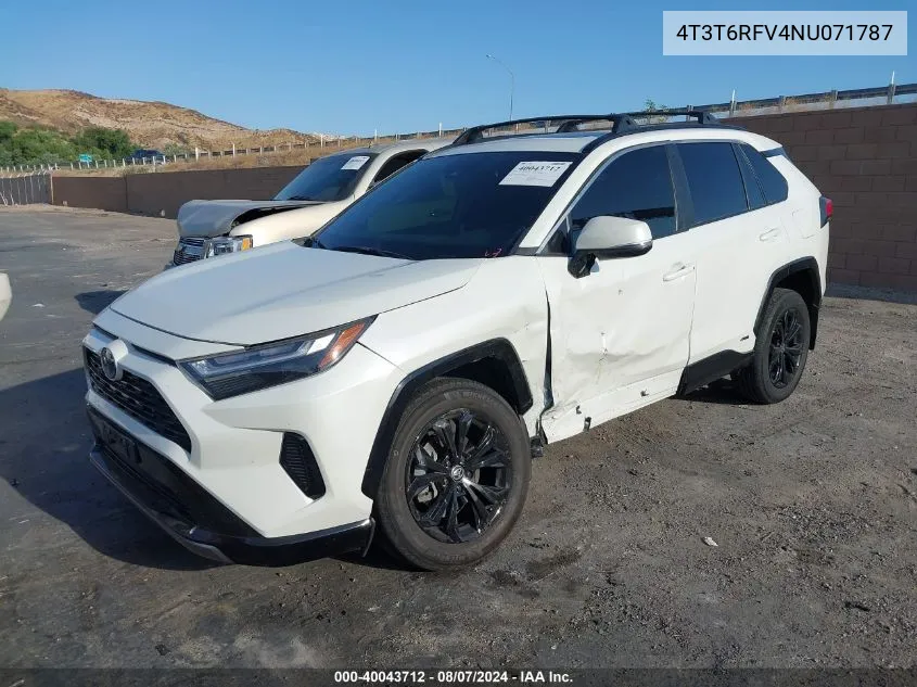 2022 Toyota Rav4 Hybrid Se VIN: 4T3T6RFV4NU071787 Lot: 40043712