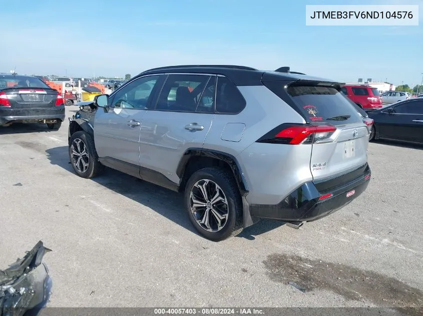 2022 Toyota Rav4 Prime Xse VIN: JTMEB3FV6ND104576 Lot: 40057403