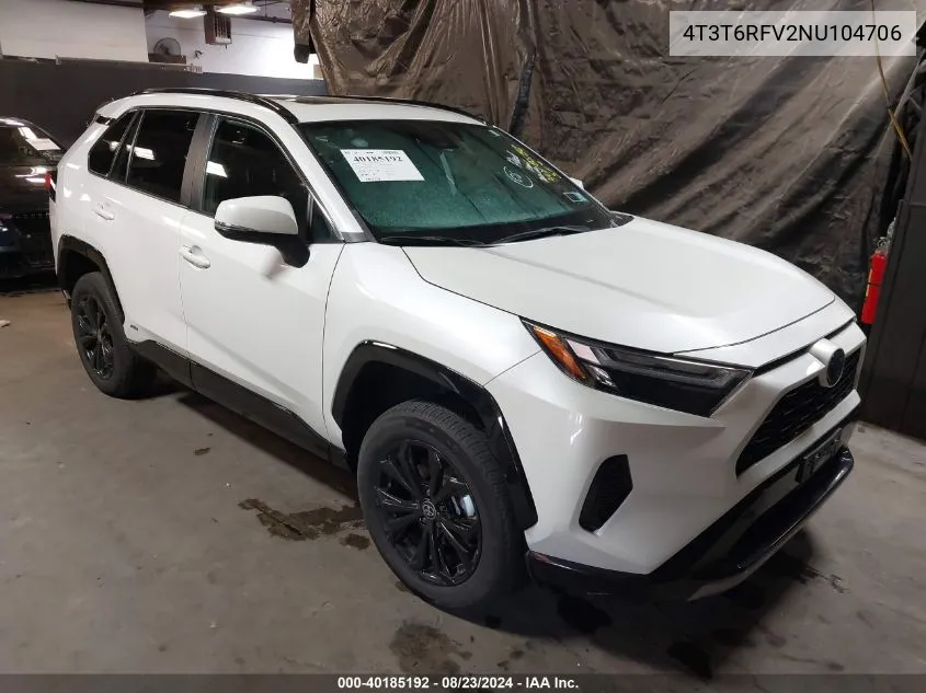 2022 Toyota Rav4 Hybrid Se VIN: 4T3T6RFV2NU104706 Lot: 40185192