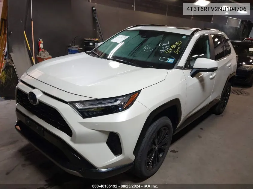 2022 Toyota Rav4 Hybrid Se VIN: 4T3T6RFV2NU104706 Lot: 40185192