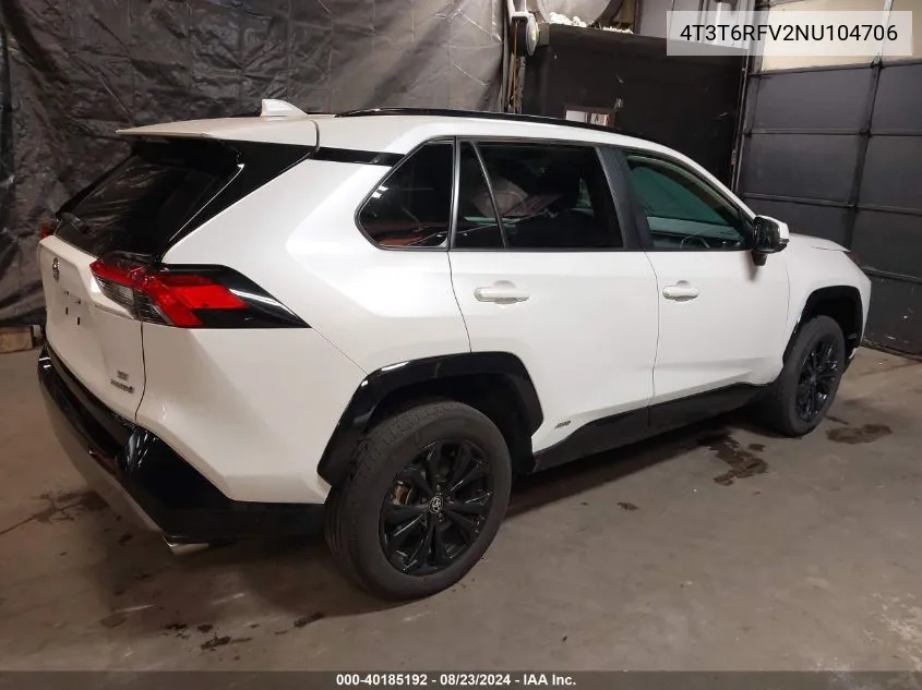 2022 Toyota Rav4 Hybrid Se VIN: 4T3T6RFV2NU104706 Lot: 40185192