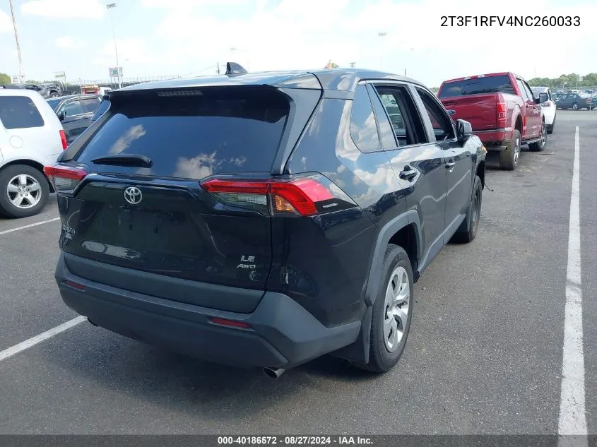 2022 Toyota Rav4 Le VIN: 2T3F1RFV4NC260033 Lot: 40186572