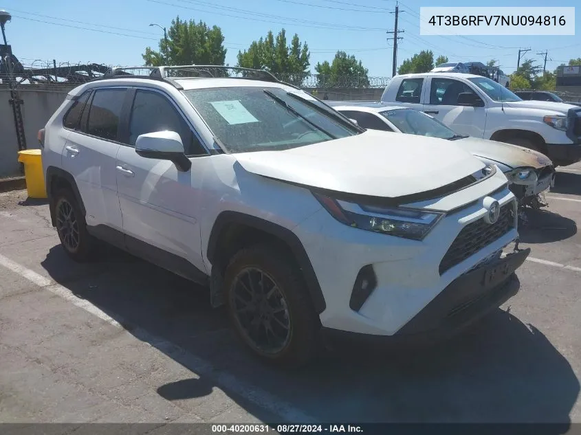 2022 Toyota Rav4 Hybrid Xle Premium VIN: 4T3B6RFV7NU094816 Lot: 40200631