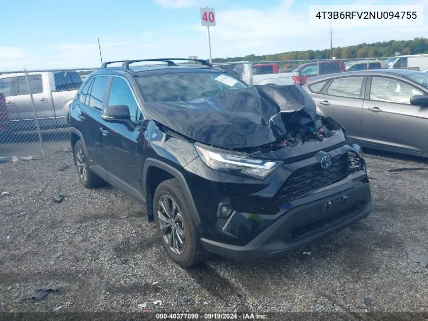 2022 Toyota Rav4 Hybrid Xle Premium VIN: 4T3B6RFV2NU094755 Lot: 40377099