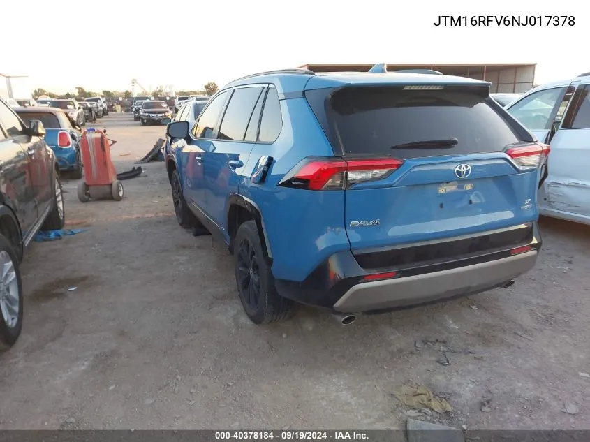 2022 Toyota Rav4 Hybrid Se VIN: JTM16RFV6NJ017378 Lot: 40378184