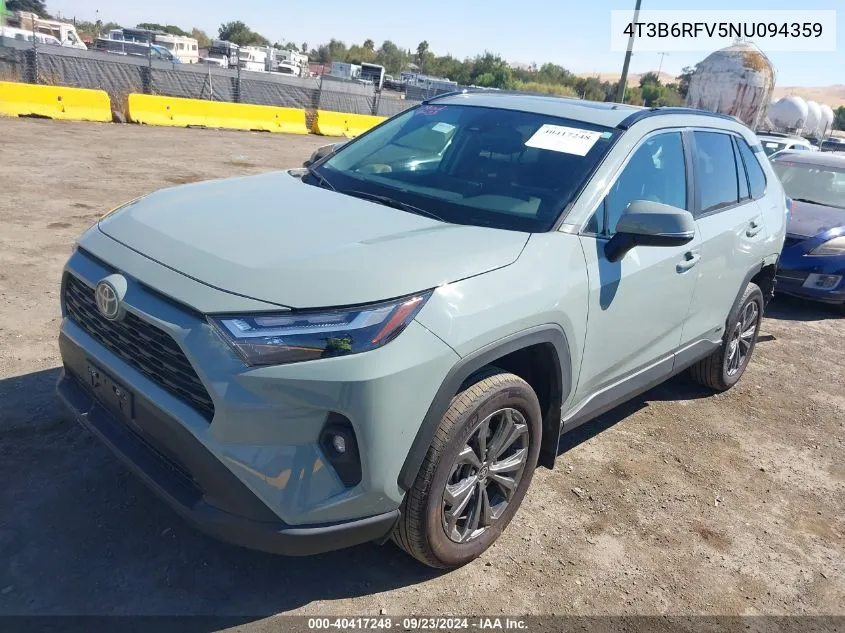 4T3B6RFV5NU094359 2022 Toyota Rav4 Hybrid Xle Premium