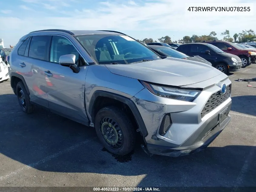 2022 Toyota Rav4 Hybrid Xle VIN: 4T3RWRFV3NU078255 Lot: 40523223