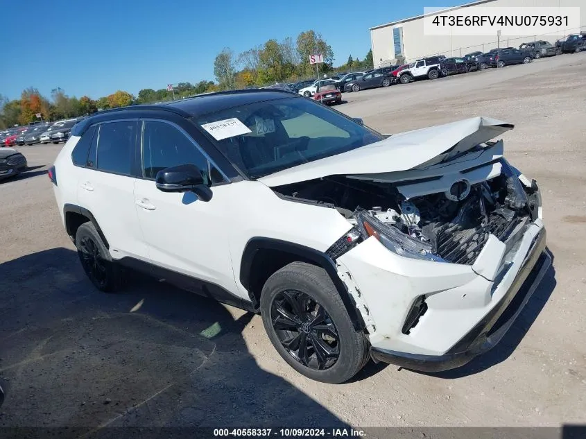 2022 Toyota Rav4 Hybrid Xse VIN: 4T3E6RFV4NU075931 Lot: 40558337