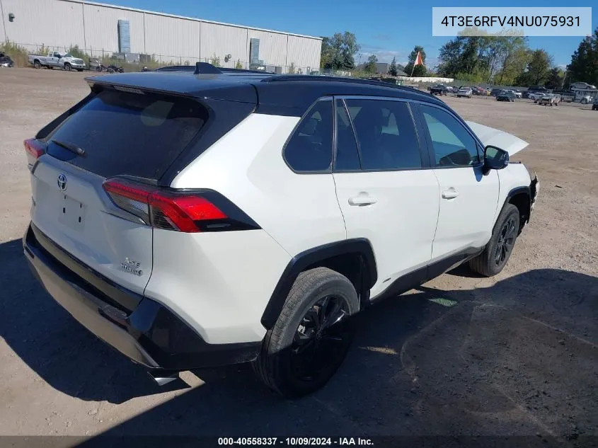 2022 Toyota Rav4 Hybrid Xse VIN: 4T3E6RFV4NU075931 Lot: 40558337