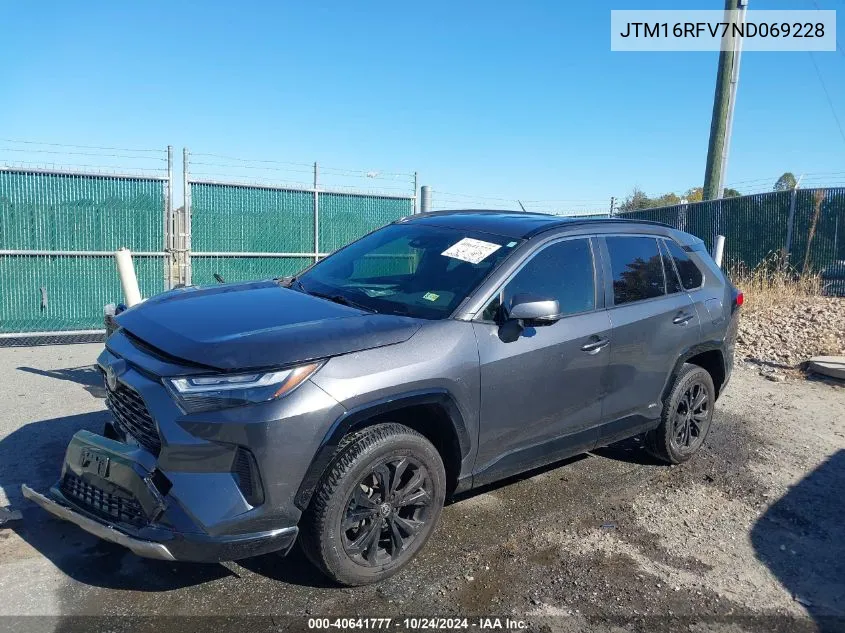 2022 Toyota Rav4 Hybrid Se VIN: JTM16RFV7ND069228 Lot: 40641777