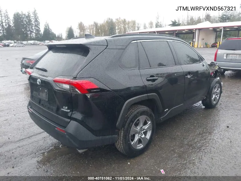 2022 Toyota Rav4 Hybrid Le VIN: JTMLWRFVXND567321 Lot: 40751082