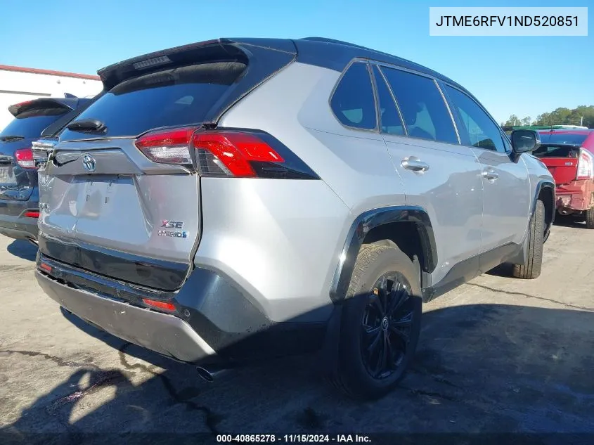 2022 Toyota Rav4 Hybrid Xse VIN: JTME6RFV1ND520851 Lot: 40865278