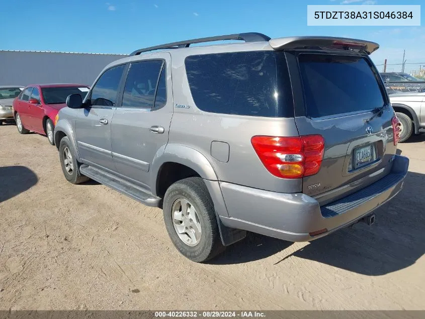 2001 Toyota Sequoia Limited V8 VIN: 5TDZT38A31S046384 Lot: 40226332