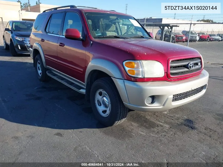 2001 Toyota Sequoia Sr5 V8 VIN: 5TDZT34AX1S020144 Lot: 40684541