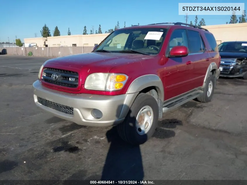 2001 Toyota Sequoia Sr5 V8 VIN: 5TDZT34AX1S020144 Lot: 40684541