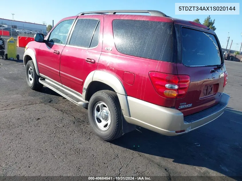 2001 Toyota Sequoia Sr5 V8 VIN: 5TDZT34AX1S020144 Lot: 40684541