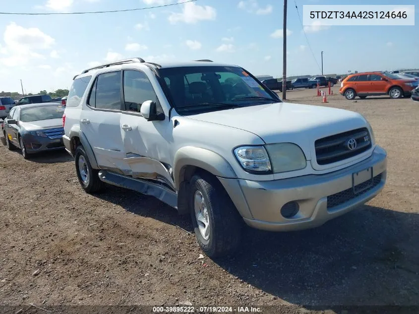 2002 Toyota Sequoia Sr5 V8 VIN: 5TDZT34A42S124646 Lot: 39895222