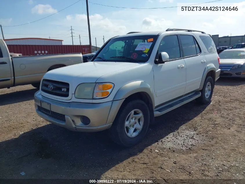 2002 Toyota Sequoia Sr5 V8 VIN: 5TDZT34A42S124646 Lot: 39895222