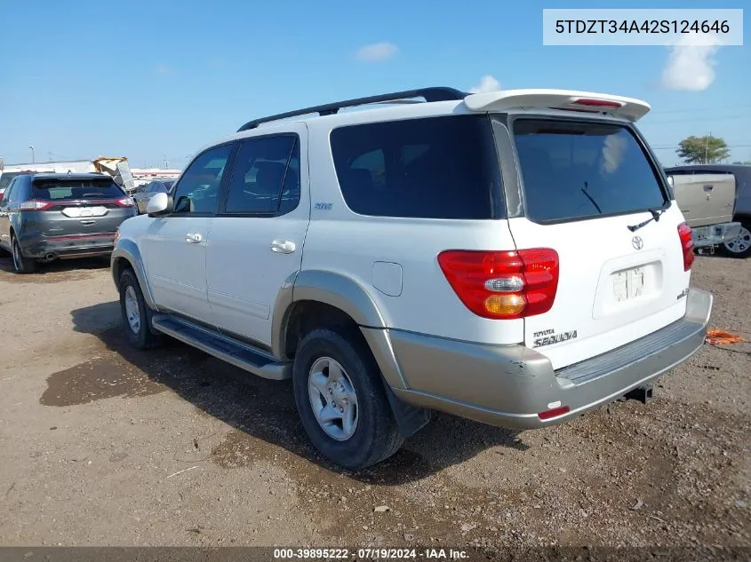 2002 Toyota Sequoia Sr5 V8 VIN: 5TDZT34A42S124646 Lot: 39895222