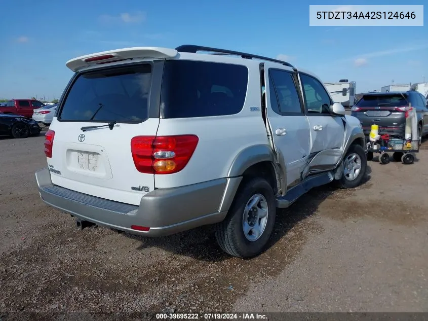 2002 Toyota Sequoia Sr5 V8 VIN: 5TDZT34A42S124646 Lot: 39895222