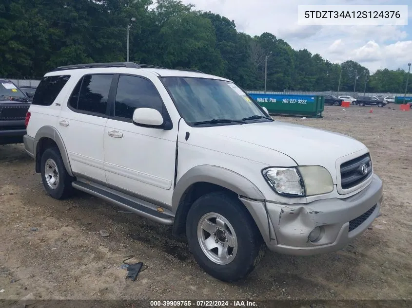 2002 Toyota Sequoia Sr5 V8 VIN: 5TDZT34A12S124376 Lot: 39909755