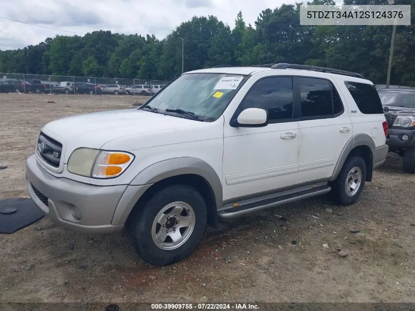 2002 Toyota Sequoia Sr5 V8 VIN: 5TDZT34A12S124376 Lot: 39909755