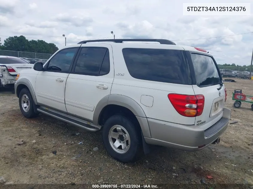 2002 Toyota Sequoia Sr5 V8 VIN: 5TDZT34A12S124376 Lot: 39909755