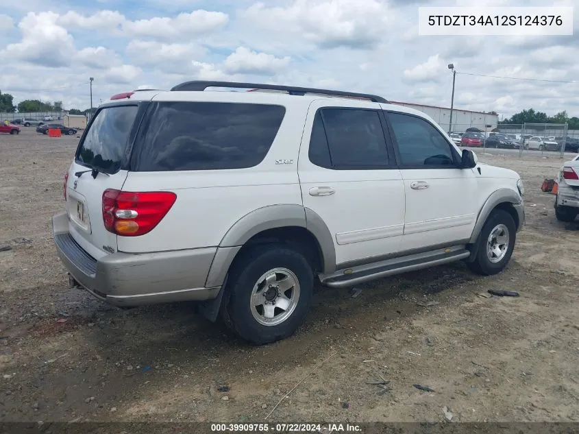 2002 Toyota Sequoia Sr5 V8 VIN: 5TDZT34A12S124376 Lot: 39909755