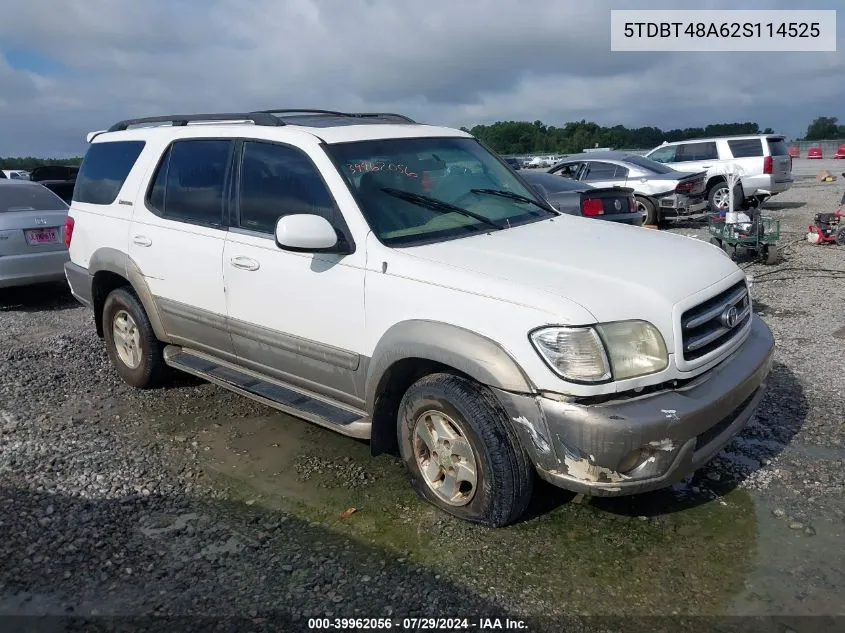 2002 Toyota Sequoia Limited V8 VIN: 5TDBT48A62S114525 Lot: 39962056