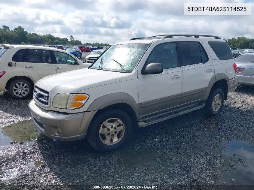 2002 Toyota Sequoia Limited V8 VIN: 5TDBT48A62S114525 Lot: 39962056